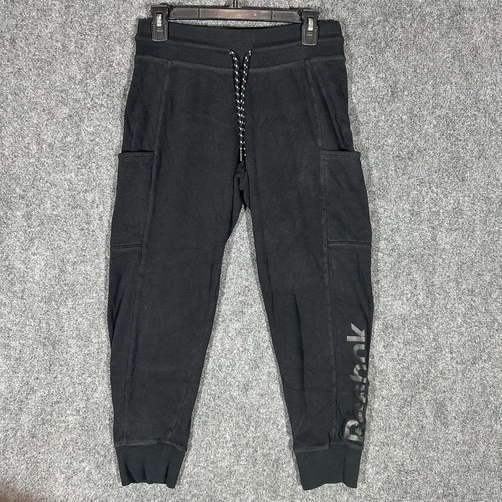 Reebok Mens Black‎ Fleece Cargo Joggers Sweatpants Small REW223PA02